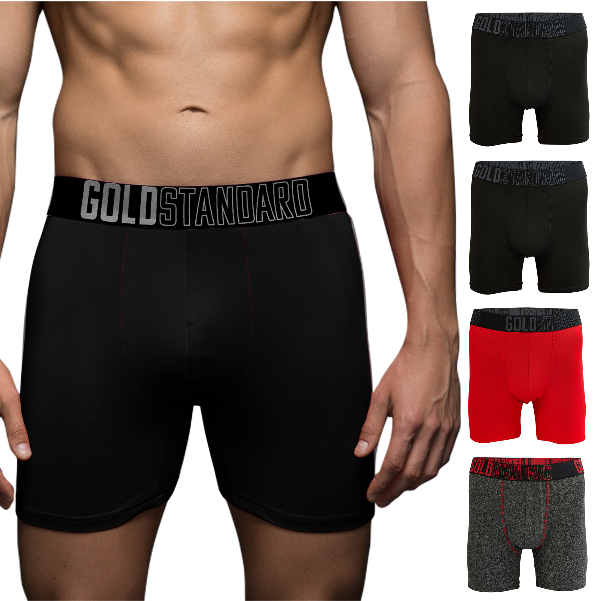 Gold Standard Mens 4-Pack Performance Boxer Briefs Athletic Underwear
